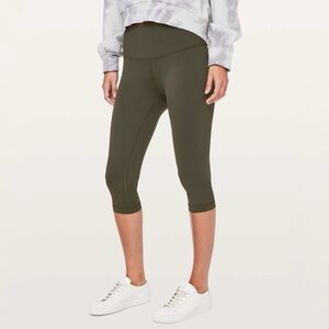 NWT LULULEMON Wunder Under High Rise Cropped Tight Luon Dark Olive Green 10 NEW